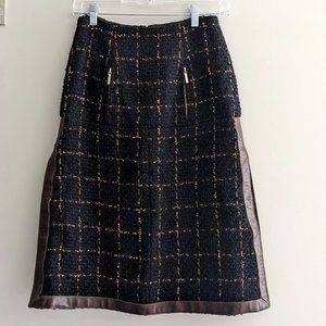 Chanel Skirt Black+Gold Fantasy Tweed Lambskin Trimmed Logo Side + Pocket Zipper